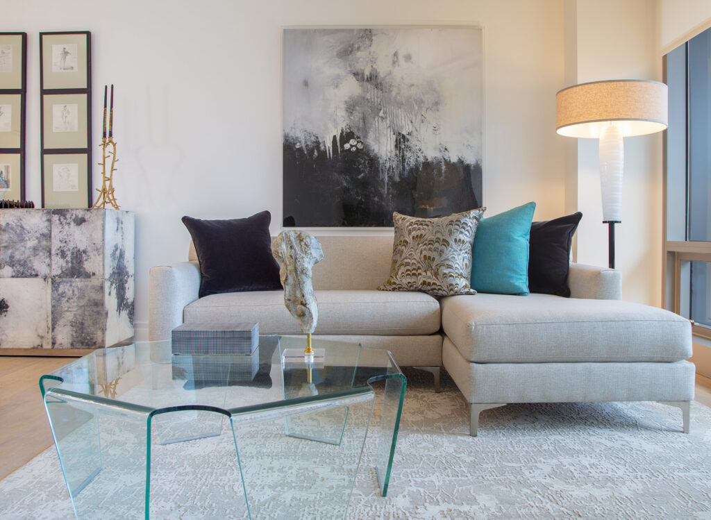 contemporary - living room - georgetown interior - interior designer - high contrast - gallery art interior - acrylic table - family room design - abstract art - high end design - luxury homes - condo design